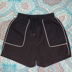 High-waisted Drawstring Black Canvas Shorts with Pockets